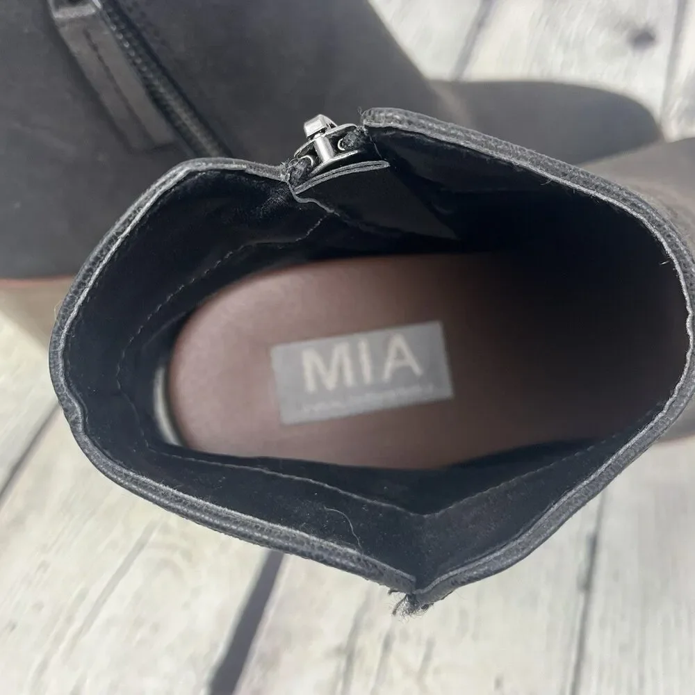 Mia Patton Ankle Boots Women's Size 7M Brown Leather Side Zipper Block Heel EUC